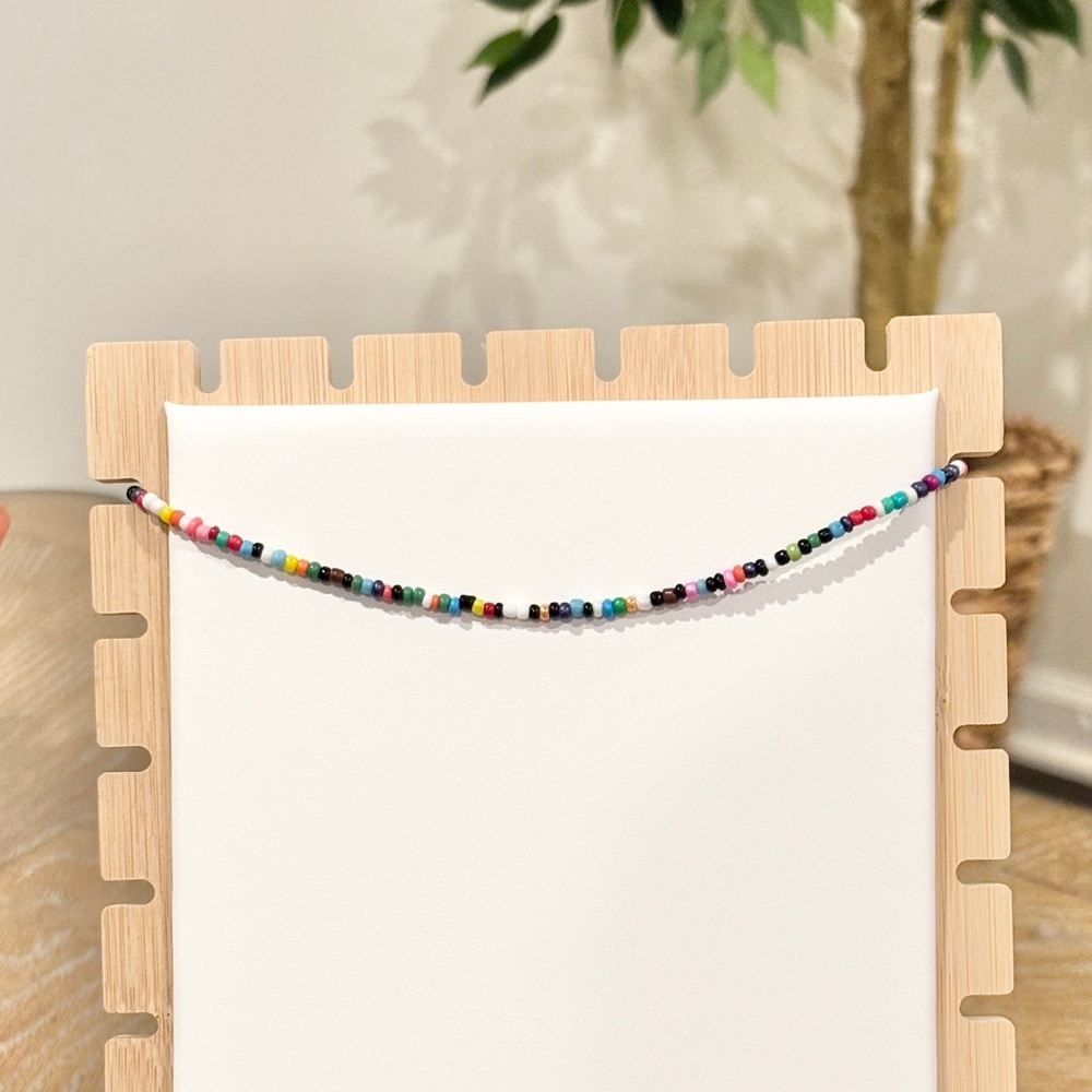 Colorful Seed Bead Choker Necklace Rainbow Minimalist 14” + Ext